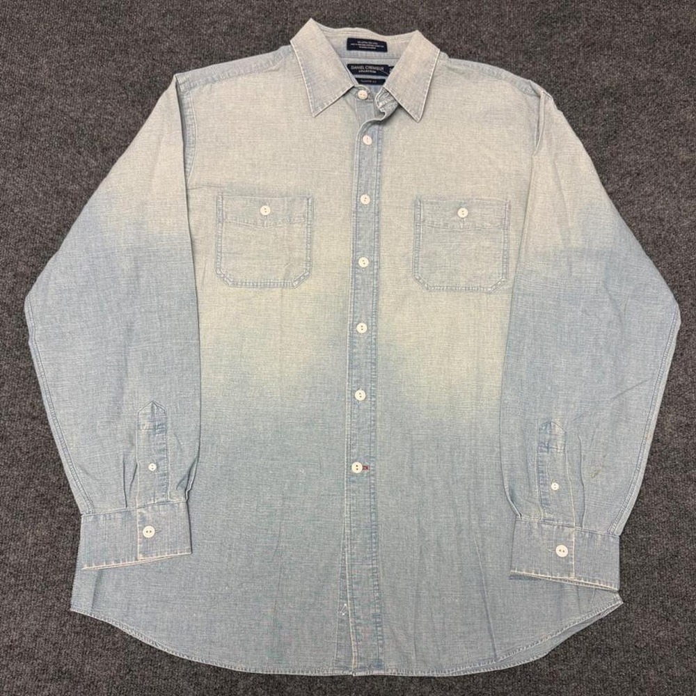 Daniel Cremieux Chambray Shirt Mens XL Blue Long Sleeve Tailored Fit Cotton Y2K